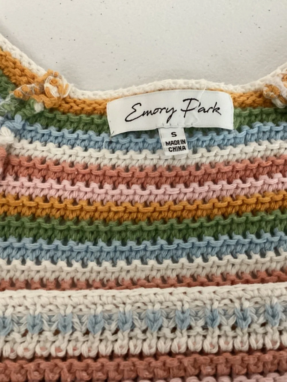 Emory Park Striped Crochet Cropped Sweater Top Boho Size Small NWOT Cottagecore